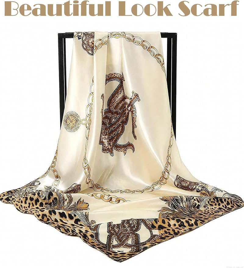 kcctoo 27.5" Mulberry Silk Feeling Head Scarf Women's Fashion Square Neck Satin Scarfs for Bag Hair Scarves Gift