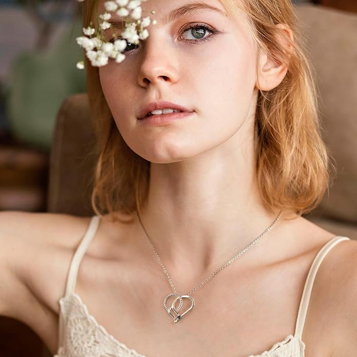Easycosy Custom Name Necklace with Simulated Birthstones Customized Promise Necklace Heart Pendant with Engraved 2-6 Names - Anniversary Birthday Christmas Jewelry Gifts for Women Wife Mom Grandma