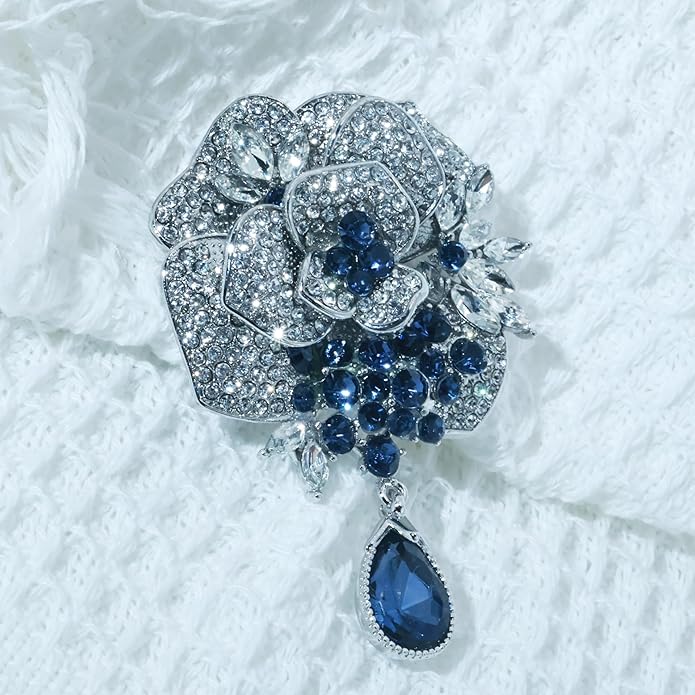 Vintage Botanical Flower Brooch for Women - An elegant crystal - inlaid metal pin accessory suitable for dresses, jackets, and scarves