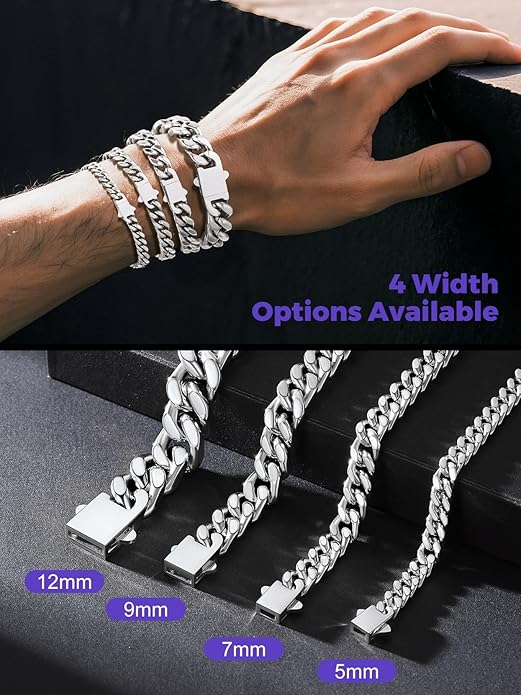 Richsteel 5/7/9/12mm Wide Miami Cuban Link Chain Bracelet for Men Women,Stainless Steel/Gold/Black Plated,7.4/8.2/9 Inch Length,Hip Hop Urban Street-wear Jewelry(Gift Wrapped)