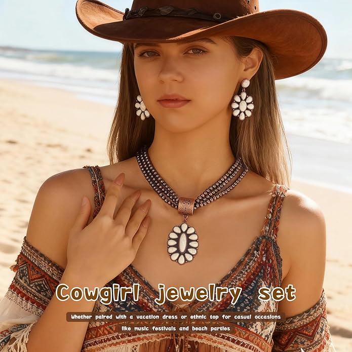 Western Jewelry Sets for Women – Turquoise Necklace and Earring Set Vintage Boho Cowgirl Accessories Country Jewelry Gift for Her