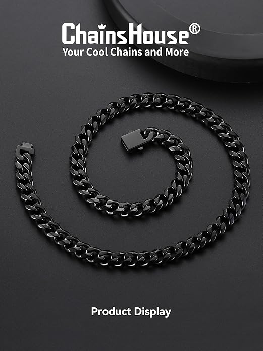 ChainsHouse Cuban Chain Necklace for Men, Stainless Steel/Black/Gold Plated Miami Cuban Necklace 6/9/12MM Width 18"-30" Length Hip Hop Jewelry, Send Gift Box