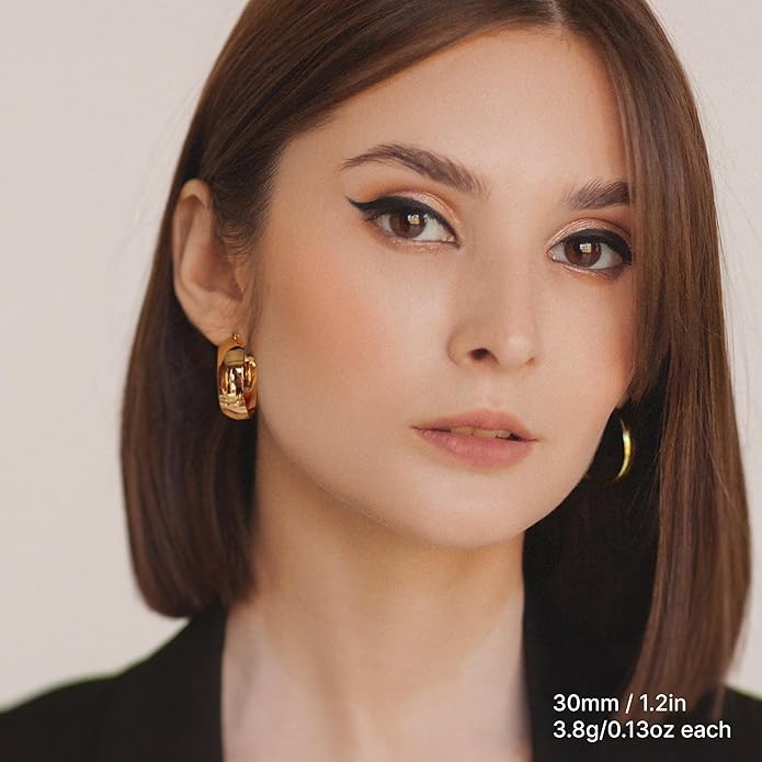 8mm Thick 925 Sterling Silver Hoops Earrings for Women 14K Real Gold Large Hoop Earrings Hypoallergenic and Lightweight Big Hoop Earrings for Women 20/30/40/50/60/70MM