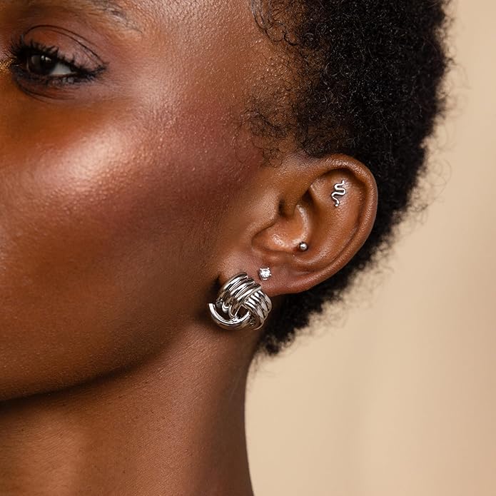 Gold Earrings for women Trendy - 14K Gold Plated Chunky Drop Dangle Knots Statement Earrings Hypoallergenic Lightweight Gold Jewelry Gifts