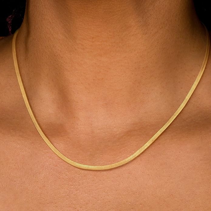 CHESKY Gold Necklace for Women-14K Gold Plated/Sterling Silver Plated Snake Chain Necklace Dainty Simple Chunky Herringbone Necklace Choker Necklaces Jewelry for Women