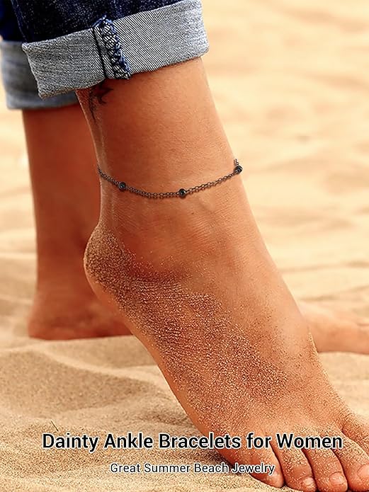 PROSTEEL Stainless Steel Chain Anklets for Women, Silver/Gold Tone, Ankle Bracelets Hypoallergenic, 8-10.5 Inch Adjustable, Come with Box