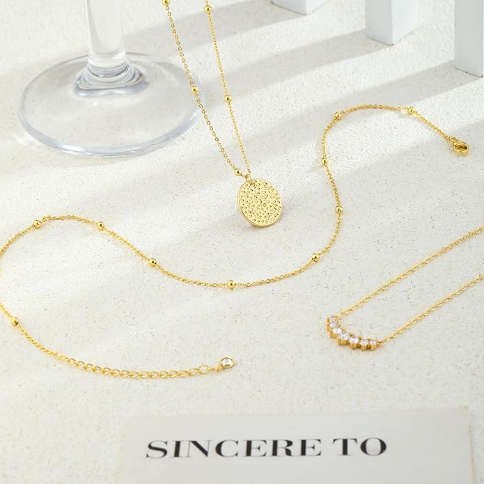BBV Layered Gold Necklaces for Women Stackable Dainty 14K Gold Plated Silver Chain Necklace Layering Cute Fashion Pendant Choker Necklaces Trendy Jewelry Set Gifts for Women