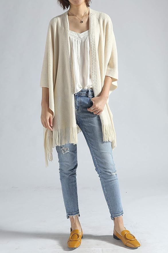 Moss Rose Women's Travel Plaid Shawl Wrap Open Front Poncho Cape for Fall Winter