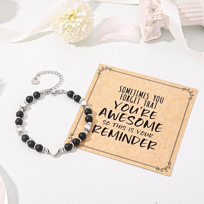 Desimtion Healing Natural Stone Bracelets for Women Girls, Sometimes You Forget You're Awesome -Christmas Gifts for Women Teen Girls, Best Friend Birthday Gifts for Women Friendship Bracelets