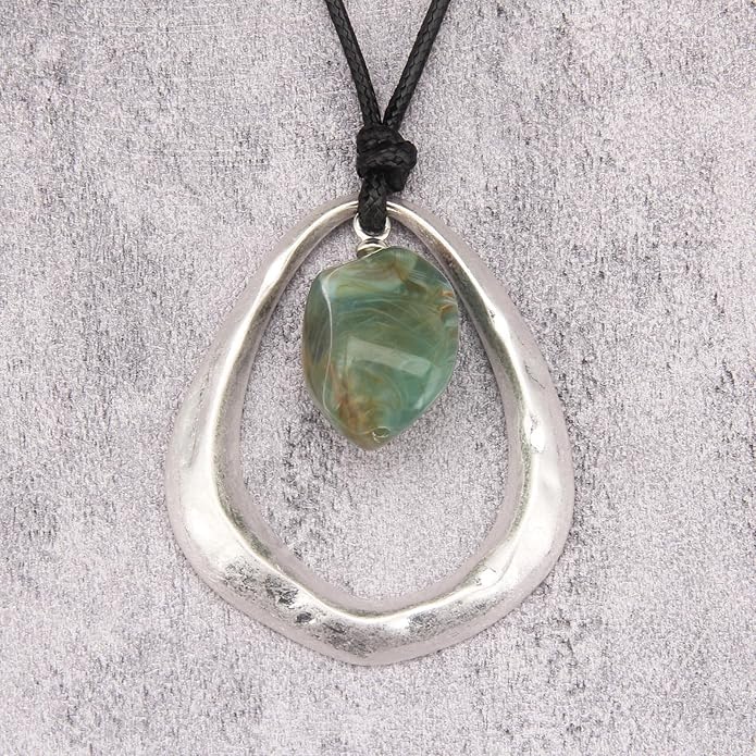 Long Boho Necklaces for Women Vintage Leather Wooden Pendant Y Choker Ethnic Style Gold Circle Hippie Sweater Necklace