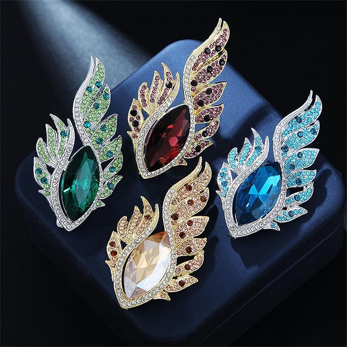 Rhinestone Feather Brooches for Women Men,Vintage Animal Peacock Pin Gold/Silver/Blue/ Crystal Diamond Lapel Pins Fashion Enamel Feather Leaf Brooch Elegant Dress Coat Pin Decor Wedding Christmas Birthday Jewelry