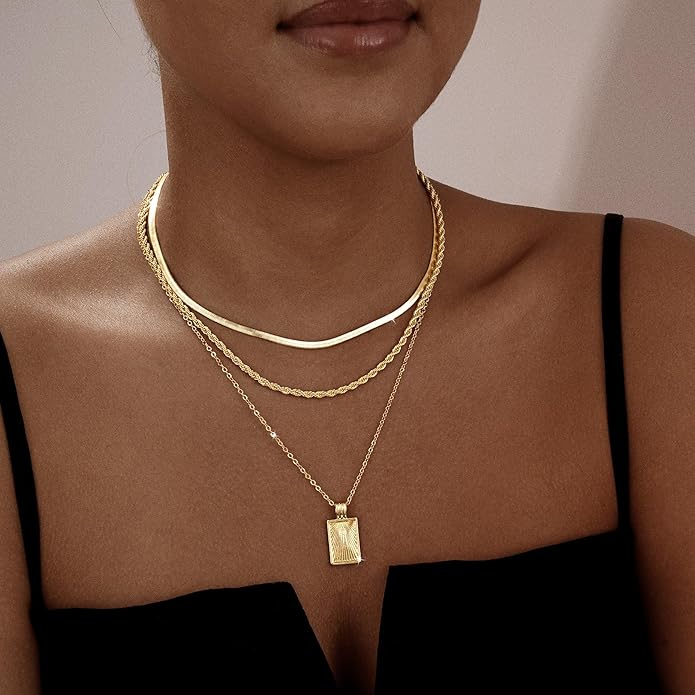 Gold/Silver Layered Necklaces for Women,Dainty 14k Gold Plated Stackable Choker Necklaces for Women,Trendy Layering Coin Chain Pendant Jewelry Set Gifts