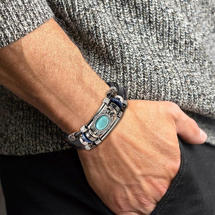 VIBILIA Vintage Leather Wrap Bracelets for Men Women, Multi-Strand Bracelets with Strong Clasp Ethnic Tribal Bracelets