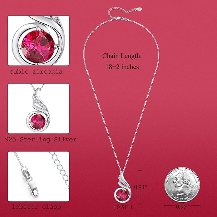 TANGPOET Birthstone Gemstone Necklaces for Women 925 Sterling Silver Dainty Pendant Jewelry Valentines Mothers Day Christmas Birthday Gifts for Mom Girlfriend Wife Daughter
