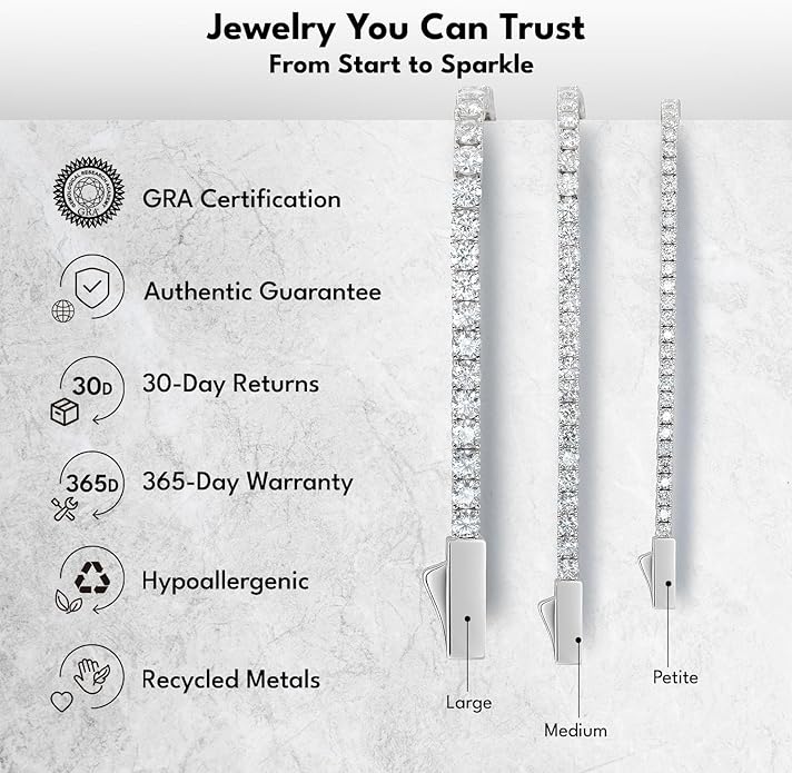 KRKC Moissanite Tennis Bracelet, Gifts For Women, Lab Grown Diamond Tennis Bracelets, 925 Sterling Silver 14K Golden Plated, Hypoallergenic, Luxury Present For Birthday, Daily Jewelry, 2.1-13.2 Ct.Tw