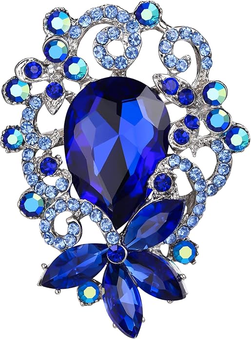 BriLove Elegant Crystal Teardrop Marquise Bouquet Brooch Pin for Women
