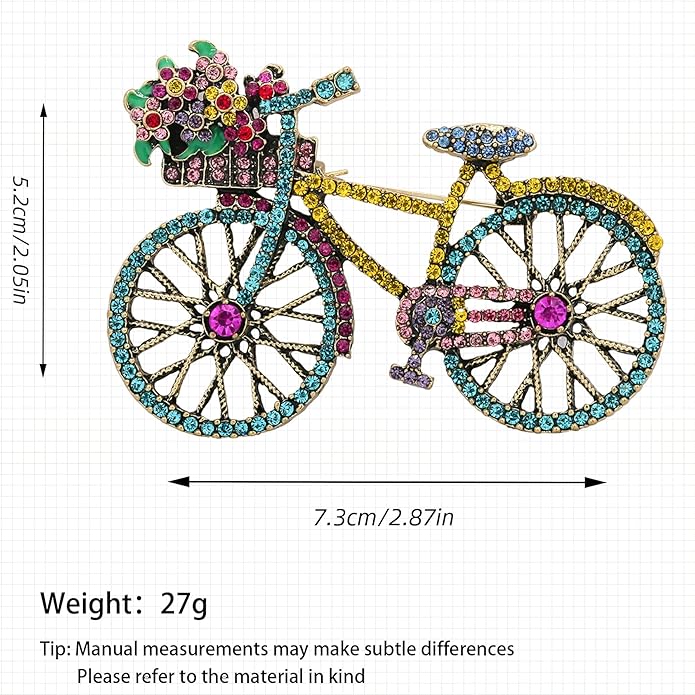Crystal Rhinestone Creative Bicycles Brooch Pin for Women Retro Elegant Handmade Blue Brooches Pins Classic Wedding Fashion Jewelry Accessories Gift