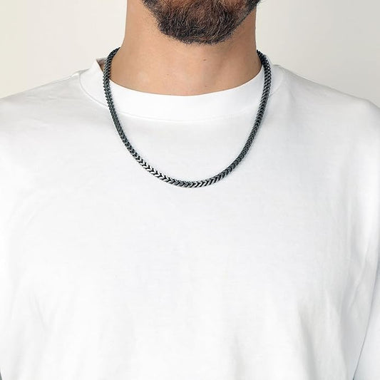 Metro Jewelry Foxtail Chain Necklace for Men in Stainless Steel with Black, Blue or Yellow Gold Ion Plated 5 MM Wide 18 to 30 Inches Long with Lobster Claw