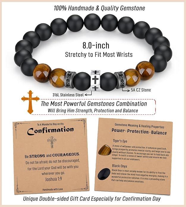 TONY & SANDY Cross Bracelet Men Cool Valentines Day Gifts for Him Teen Boys Son Grandson Nephew, Birthday Easter Christmas Gifts for Teen Boys Adults Men