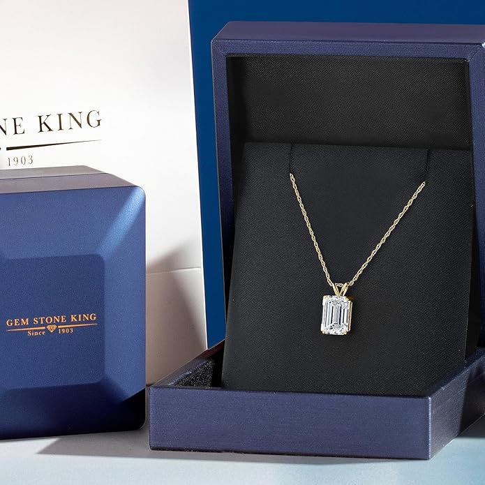 Gem Stone King 1 to 5 Carat 14K Gold IGI Certified Lab Grown Diamond Pendant Necklace For Women | Emerald Cut | E-F Color | VS1-VS2 Clarity | With 18 Inch Gold Chain
