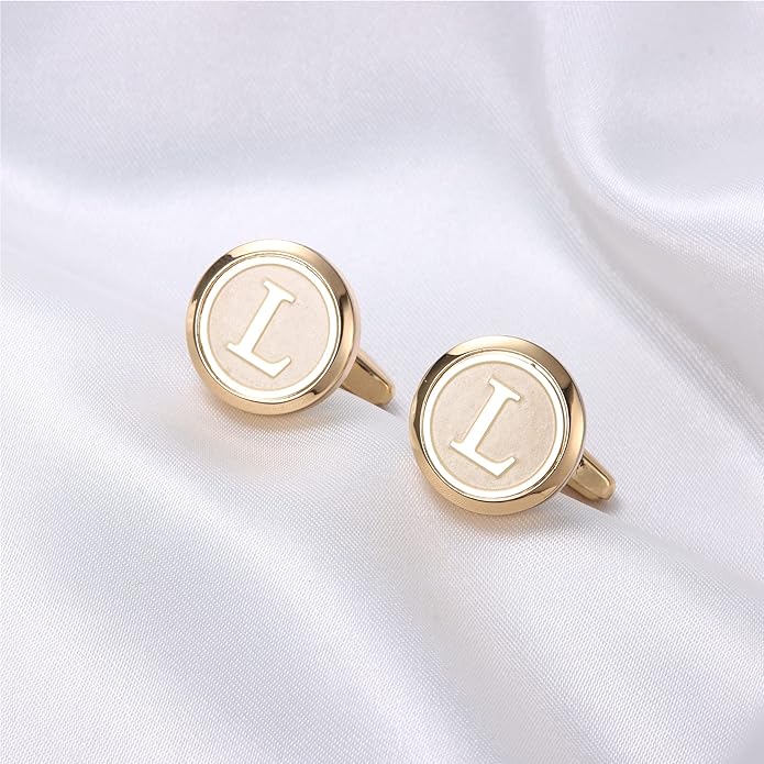 LOYALLOOK Initial Gold Cufflinks for Men Gold Cuff Links Personalized Copper CuffLinks Letter Cufflinks Gift for Groom Husband Father