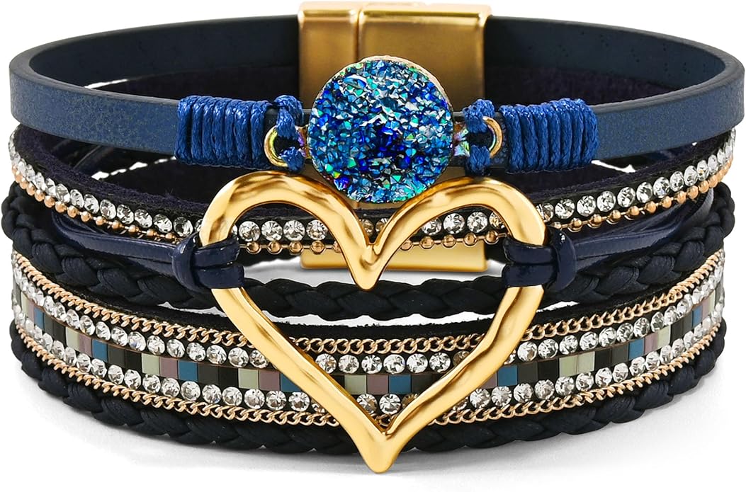 VIBILIA Boho Leather Wrap Bracelets for Women Multi-Layer Bracelets with Strong Clasp Jewelry for Women