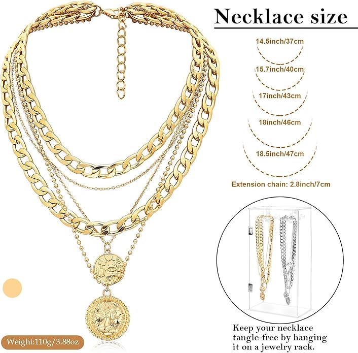 MJartoria Layered Necklaces for Women Trendy Retro Coin Pendant Necklace Dainty Chunky Chain Choker Necklaces for Jewelry Birthday Gifts