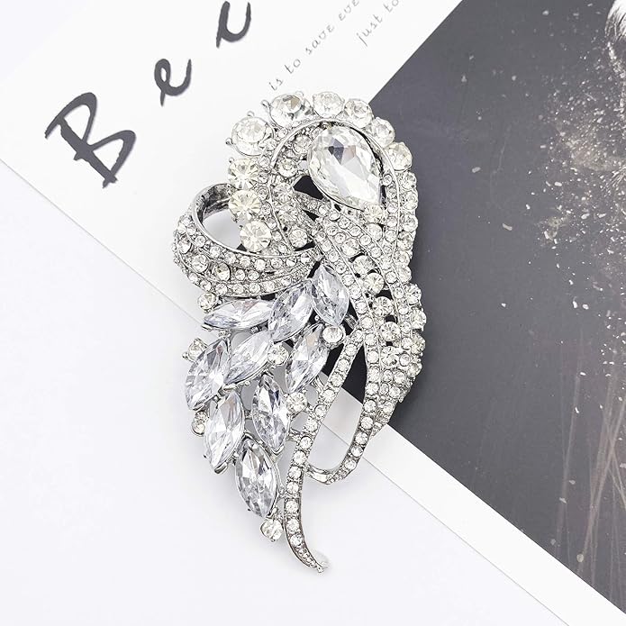 LAXPICOL Vintage Clear Austrian Crystal Elegant Flower Bouquet Wing Brooch for Women