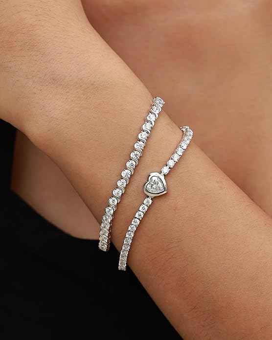 FANCIME 7mm Heart Birthstone Tennis Bracelet for Women Fine Jewelry Wedding Bridal Prom Birthday Gift for Women Her, Length 7 Inch