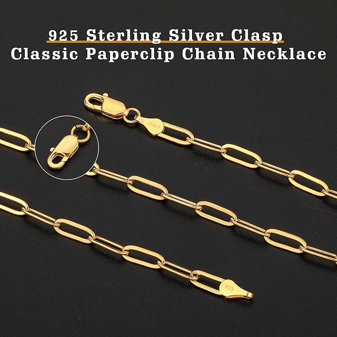 OCHCOH 925 Sterling Silver Clasp 2.5/3/4/5mm Paperclip Chain for Women Silver Chain Necklace 16, 18, 20, 22, 24, 26, 30 Inches