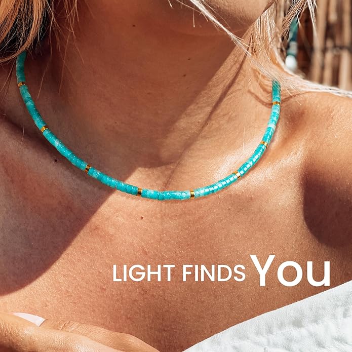 AGOT Beaded Gemstone Necklace for Women: Boho Bead Choker Natural Stone Necklaces - Handmade Jewelry for Summer Beach