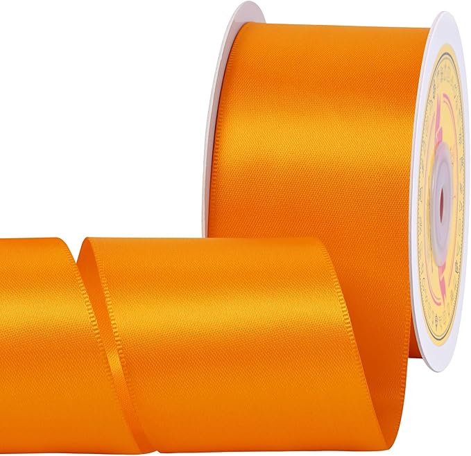LEEQE Double Face Autumn Orange Satin Ribbon 2 inch X 25 Yards Polyester Autumn Orange Ribbon for Gift Wrapping Very Suitable for Weddings Party Hair Bow Invitation Decorations and More
