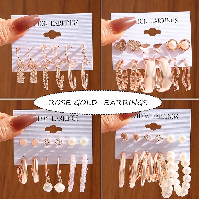FAXHION 36 Pairs Gold Earrings Set for Women, Fashion Pearl Chain Link Stud Drop Dangle Earrings Multipack Hoop Earring Packs, Hypoallergenic Earrings for Birthday Party Jewelry