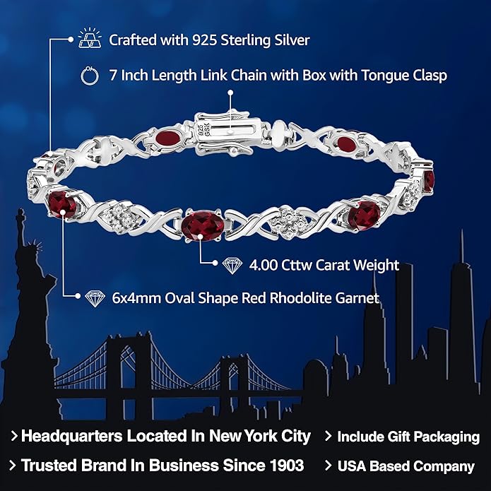 Gem Stone King 2-4 Cttw Infinity Link Gemstone Birthstone Tennis Bracelet for Women | 925 Sterling Silver | Oval 6X4MM | 7 Inch with Secure Clasp | Fine Jewelry for Her Mom Wife Anniversary