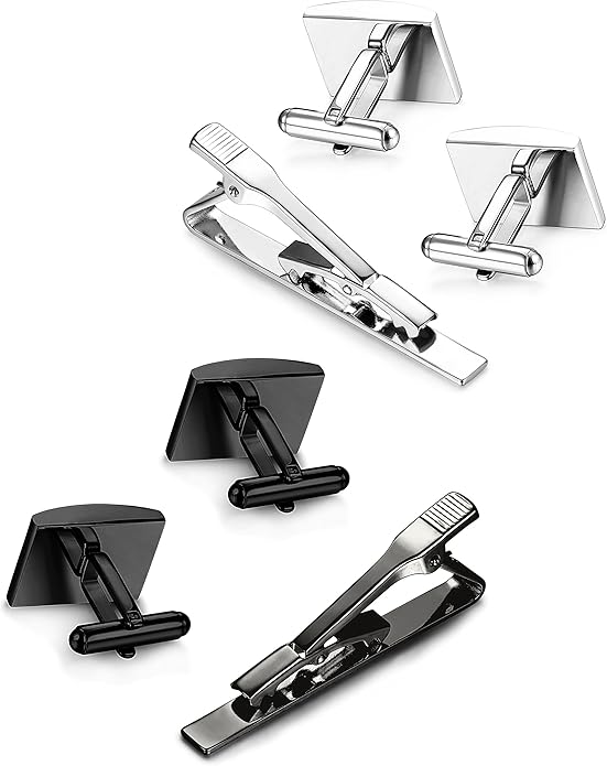 FIBO STEEL Cufflinks for Men Classic Black Cufflink Set Unique Round Square Rectangle Cuff Links for Business Shirt Formal Wedding Tuxedo Groom Suit Accessories Men Present