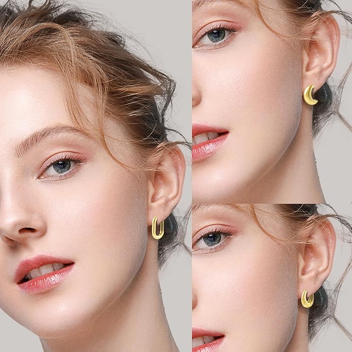 6 Pairs Gold Hoop Earrings for Women, 14K Gold Plated Lightweight Chunky Hoop Earrings Set Hypoallergenic, Thick Open Huggie Hoops Earrings Jewelry for Gifts.
