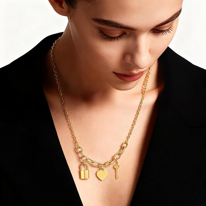 AuraLixi 18K Gold Plated Adjustable Chain Necklace for Women, Mixed Chain Gold Pendant Necklaces, Trendy Fashion Jewelry Gift for Girlfriend, Anniversary & Birthday