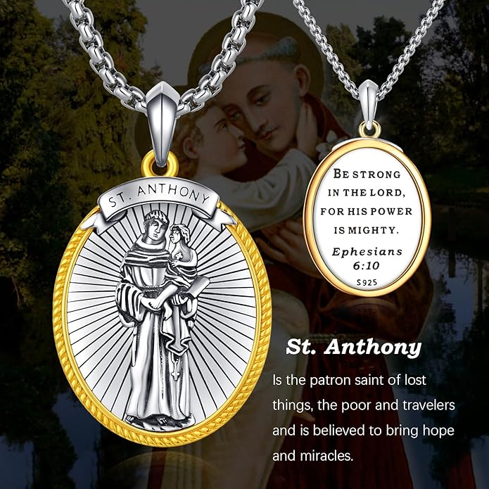 Taioiat Saint Necklace 925 Sterling Silver St Necklace Amulet Pendant Jewelry Religious Gift for Men Women