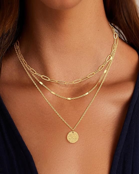 JECOMY Layered Gold Necklace for Women, 14K Gold Plated Necklace Stack for Women, Dainty Adjustable Gold Necklace Set