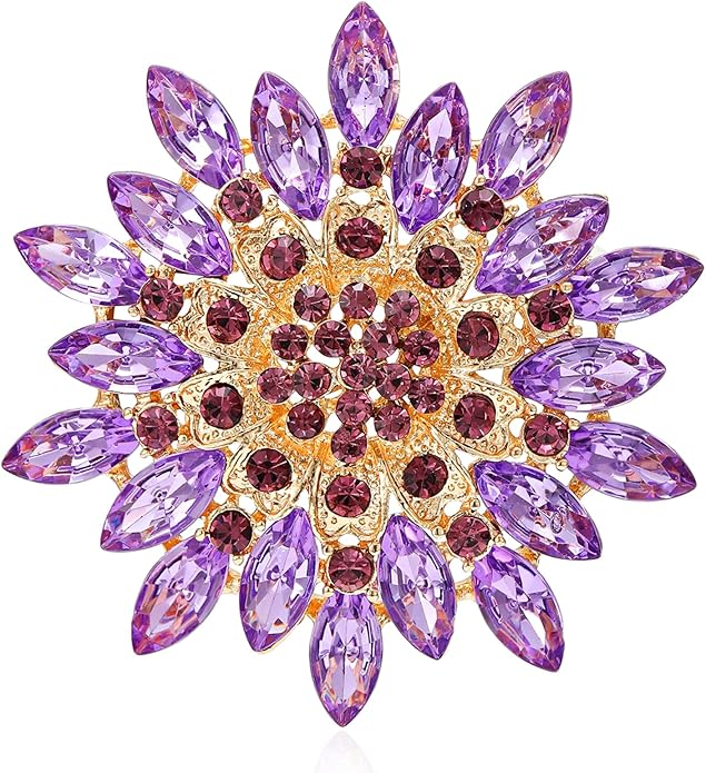 Rhinestone Sunflower Brooch Pin Red Pink Flower Brooch Stylish Crystal Brooch Elegant Clothing Hat Bag Accessories Jewerly for Women