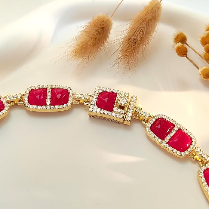 Chunky Necklace for Women 12 Colors Diamond Stone Gold Statement Necklace for Women Full Trendy Blue Birthstone Choker Necklace for Women Square Design Necklace Jewelry