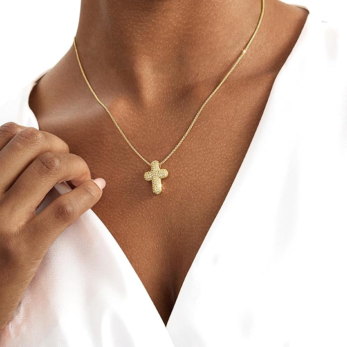 Partm Gold Cross Necklace for Women 14K Plated Dainty Pendant Cross Chain Faith Crucifix Choker Baptism Necklace for Women Trendy Religious Jewelry Hypoallergenic