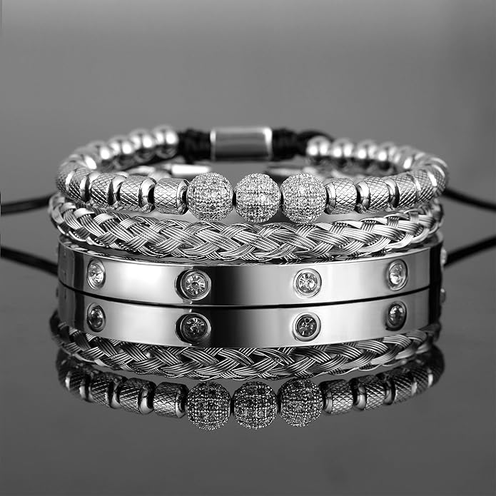 WFYOU 3PCS Stainless Steel Bracelets for Men Gold Roman Numeral Bangle Bracelet Twisted Cable Bracelet Adjustable Cuff Bracelet Mens Luxury Jewelry Bracelets Gifts