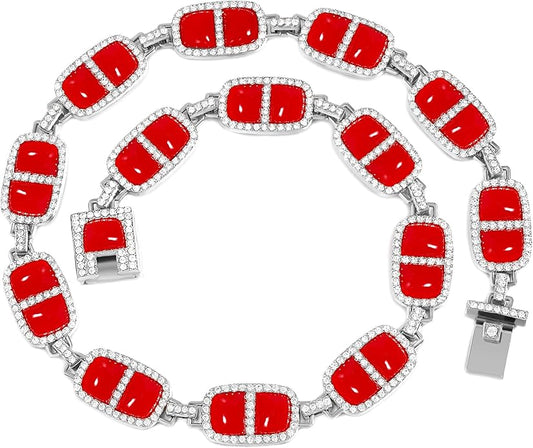 Chunky Necklace for Women 12 Colors Diamond Stone Gold Statement Necklace for Women Full Trendy Blue Birthstone Choker Necklace for Women Square Design Necklace Jewelry