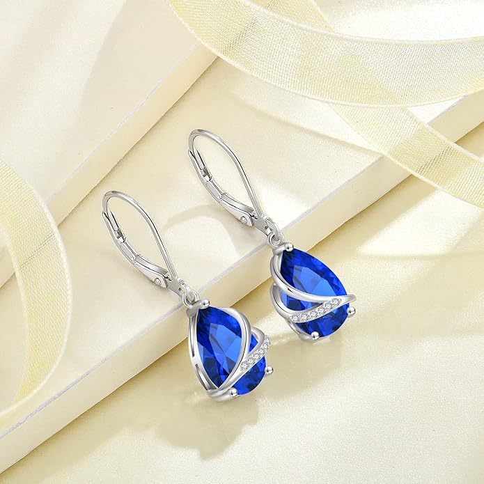 Birthstone Dangle Drop Earrings for Women 925 Sterling Silver Teardrop Leverback Earrings Jewelry Gifts for Wife Mother Her