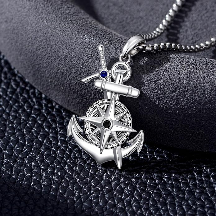 LEECCI Anchor Wave/Four Leaf Clover/Surfboard Necklace 925 Sterling Silver Anchor Pendant Jewelry Gift Graduation Gift for Men Women