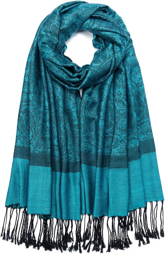 QIUTIMIY Paisley Pashmina Shawl Wrap Women Reversible Vintage Jacquard Pashmina Rave Scarf with Fringe for Evening, Wedding