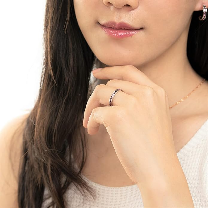 Muses Art Design Birthstone Eternity Band Ring (Channel Set/Full Round), Stackable Fashion Ring with Crystal Birthstone