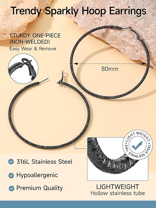 PROSTEEL 30/40/60/80/100mm Chunky Hoop Earrings For Women Gold Plated/Black Stainless Steel Hoops Earrings Statement Jewelry