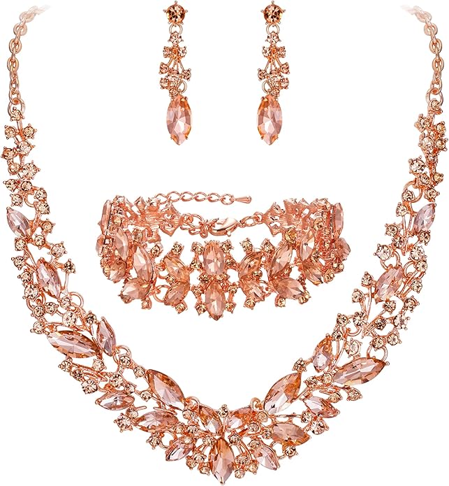 BriLove Women's Wedding Bridal Austrian Crystal Marquise Cluster Collar Necklace Dangle Earrings Set